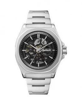Image of Ingersoll Ingersoll The Orville Black And Silver Detail Skeleton Automatic Dial Stainless Steel Bracelet Watch