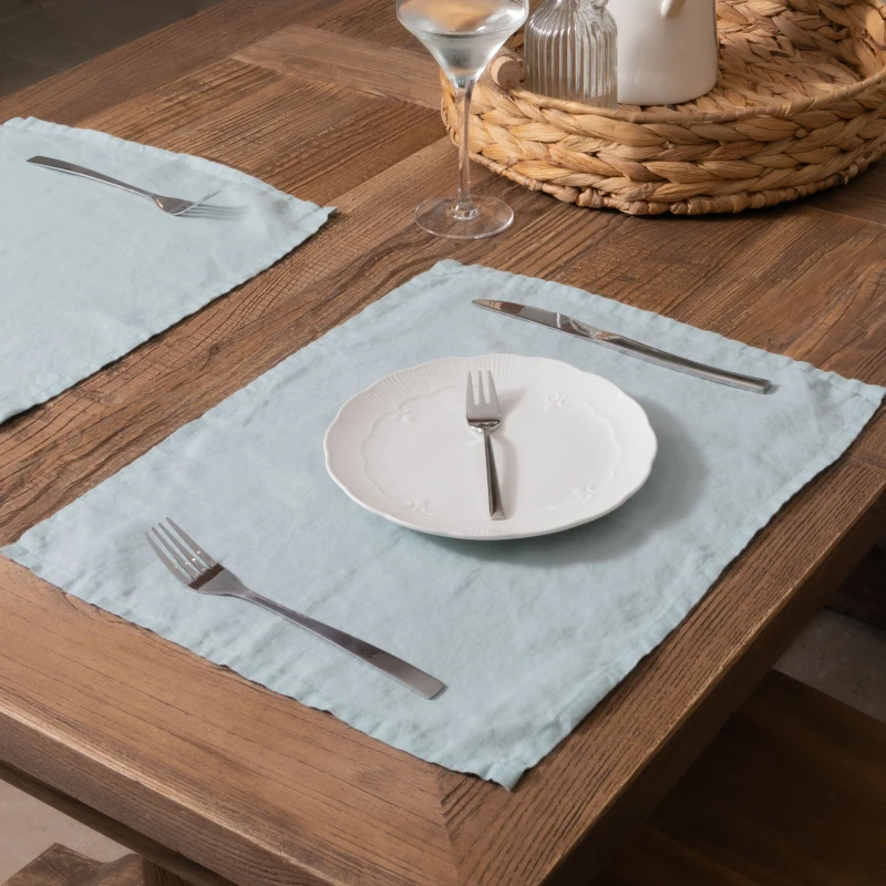 Image of Native Natural Aqua Linen Placemats, Blue PLACEMAT-Blue
