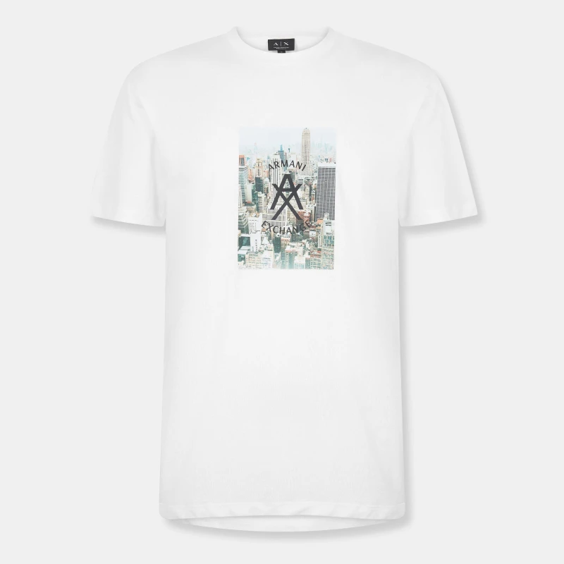 Image of Armani Exchange Mens AX Skyline T-Shirt OFF White male M