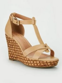 Image of Wallis Wide Fit T Bar Wedge, Beige, Size 8, Women