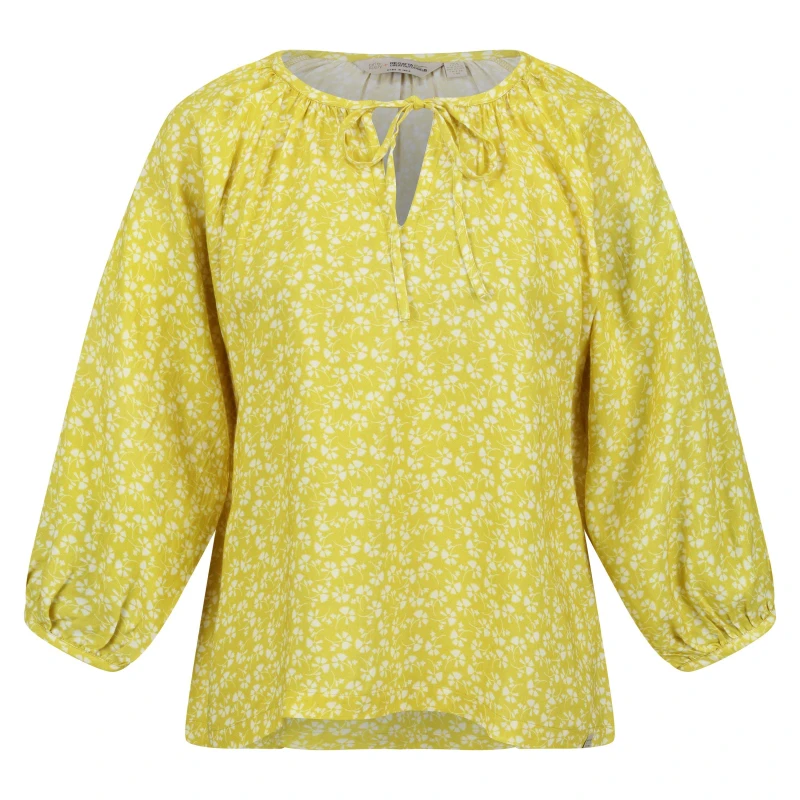 Image of Regatta Orla Kiely Tie Neck Blouse Long Sleeve Shirts 14 YellowPrsley 29819992255