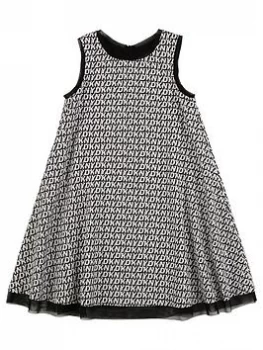 Image of DKNY Girls Multi Logo Swing Dress - Black, Size 14 Years, Women