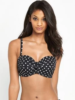 Image of Panache Anya Polka Dot Bandeau Bikini Top - Black/White, Size 36D, Women