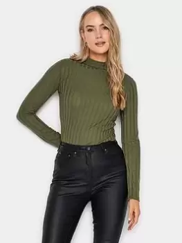 Image of Long Tall Sally Wide Rib Khaki Top, Green, Size 14, Women