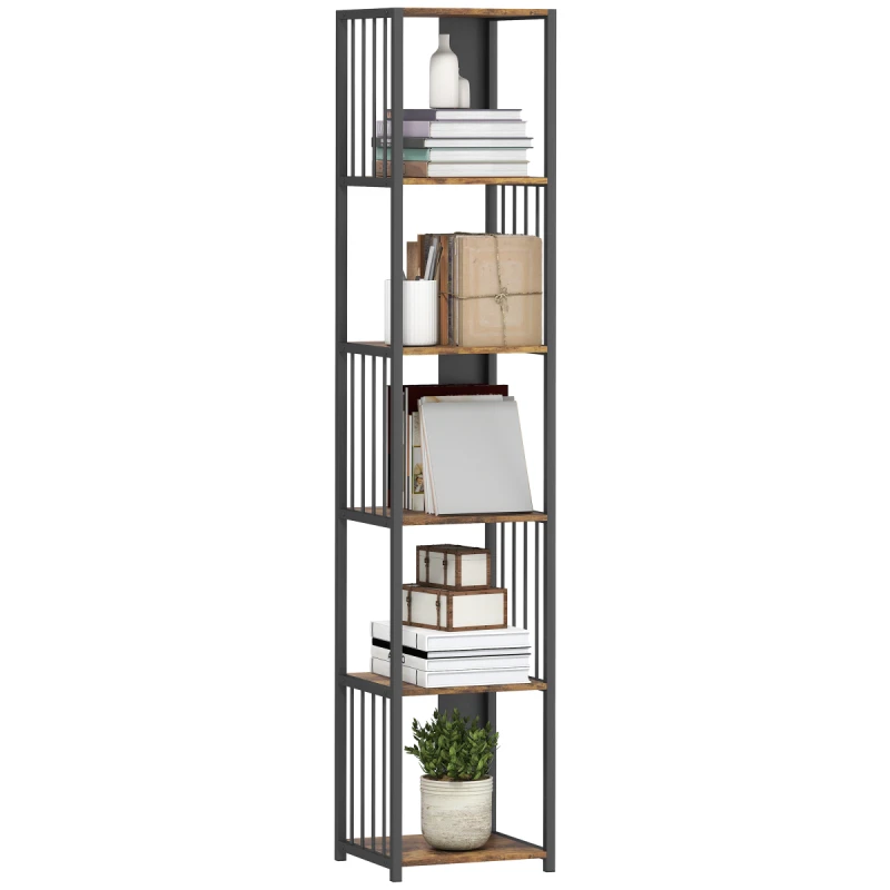 Image of HOMCOM HOMCOM 5-Tier Bookshelf, Freestanding Display Storage Unit, Rustic Brown Brown One Size Unisex 5063603754027