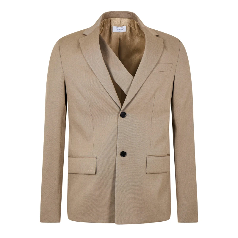 Image of Off White Mens - Embroidered Wool Long Sleeve Blazer Beige male XS