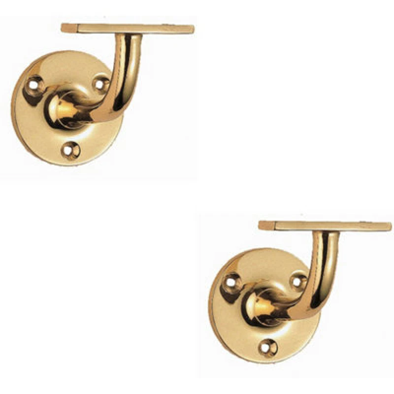 Image of Loops 2x Heavyweight Handrail Bannister Bracket 80mm Projection Polished Brass Metallics unisex