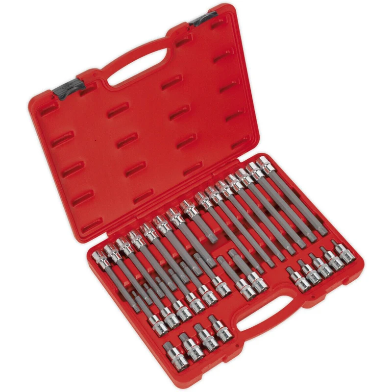 Image of Loops 32pc RIBE Star Short & Long Socket Bit Set - 1/2" Square Drive Mechanic Vehicle Multi