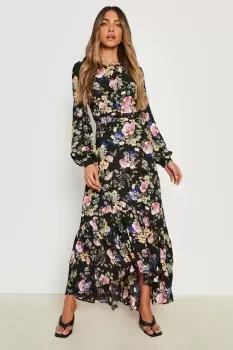 Image of Floral Drop Hem Rouched Maxi Dress