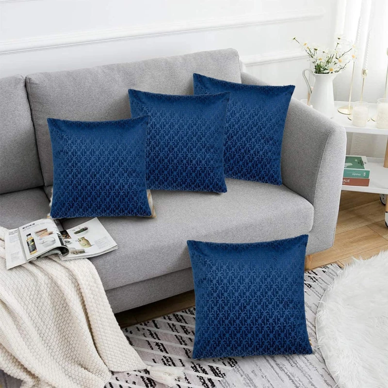 Image of Alan Symonds Textured Velvet Cushion Set of 4 Navy unisex 45x45cm