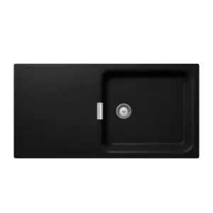 Image of Single Bowl Inset Black Granite Kitchen Sink with Reversible Drainer - Rangemaster Schock Waterfall