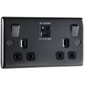 Image of BG NEXUS Metal Black Nickel Double Switched 13A Socket With USB Charging - (Black Insert) - Black Nickel
