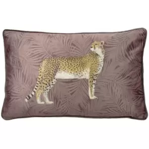Image of Paoletti - Cheetah Forest Faux Velvet Piped Cushion Cover, Blush, 30 x 50 Cm
