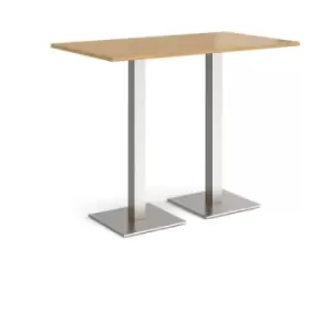 Image of Brescia rectangular poseur table with flat square brushed steel bases 1400mm x 800mm - oak