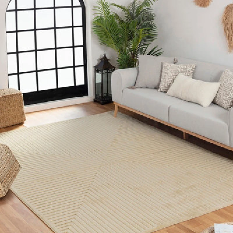 Image of Livabliss In- & Outdoor 3D High & Low Pile Textured Beige Kiyoshi Area Rug 200 X 275cm - Easy To Clean, Perfect For Balcony Or Dining Room