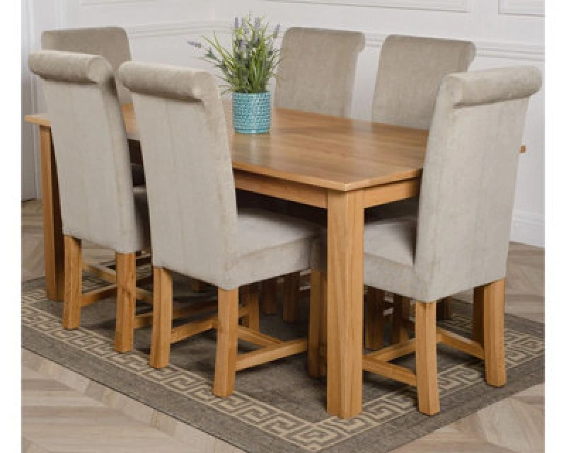 Image of Thats Furniture Oslo 180 x 90cm Large Oak Dining Table & 6 Washington Fabric Chairs in Grey Grey Unisex 180 x 90 cm