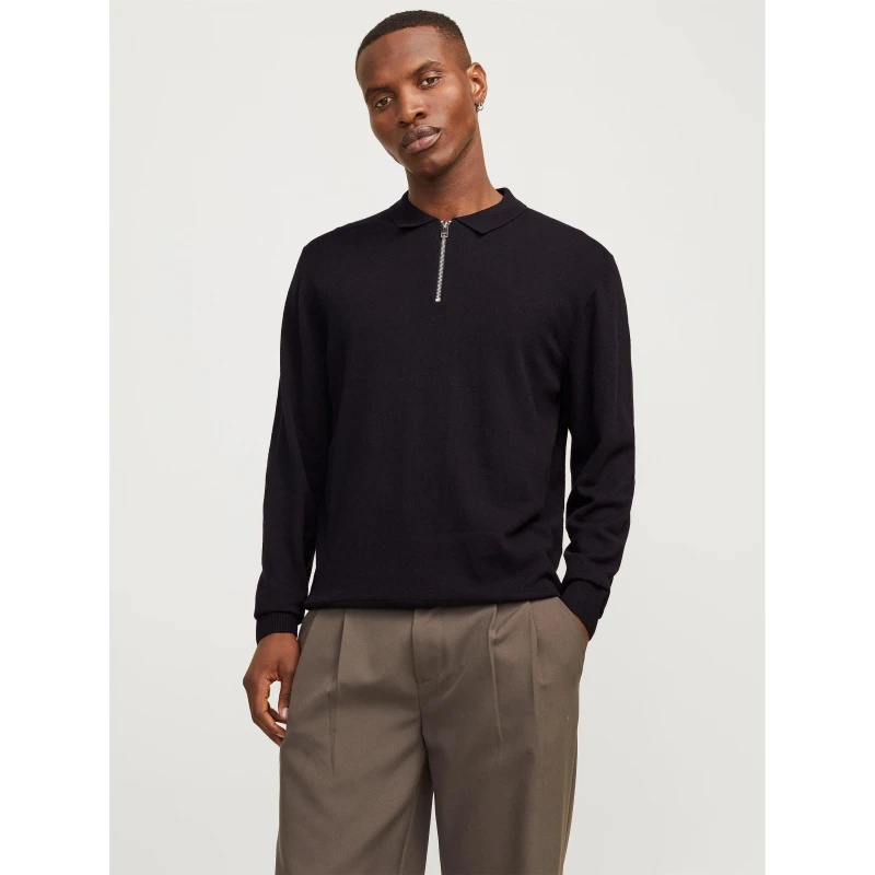 Image of Jack and Jones Emil Half Zip Knitted Polo Mens Black male S