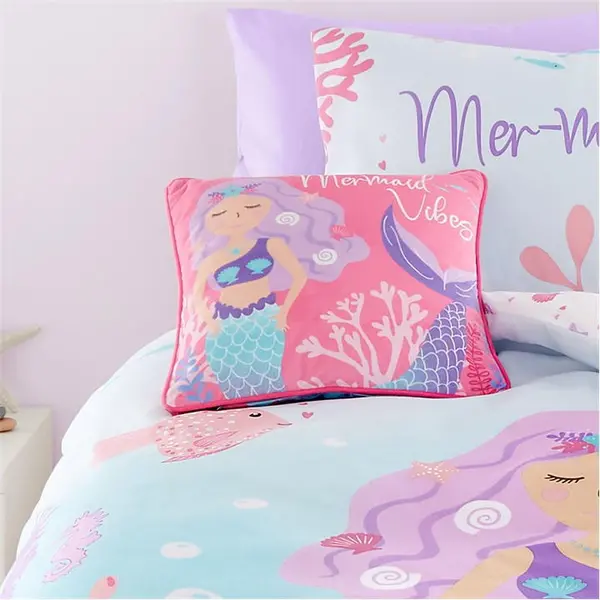 Image of Bedlam Mermaid Vibes Velvet Filled Kids Cushion Cushions 43 x 43cm Pink 84601106001