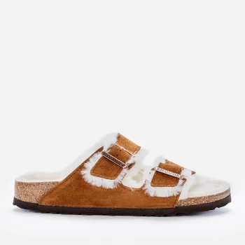 Image of Birkenstock Womens Arizona Slim Fit Shearling Double Strap Sandals - Mink - UK 3.5