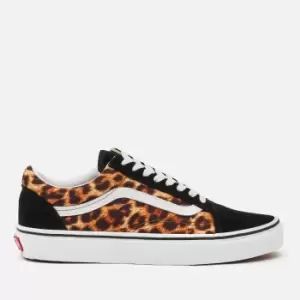 Image of Vans Womens Leopard Old Skool Trainers - Black/True White - UK 5