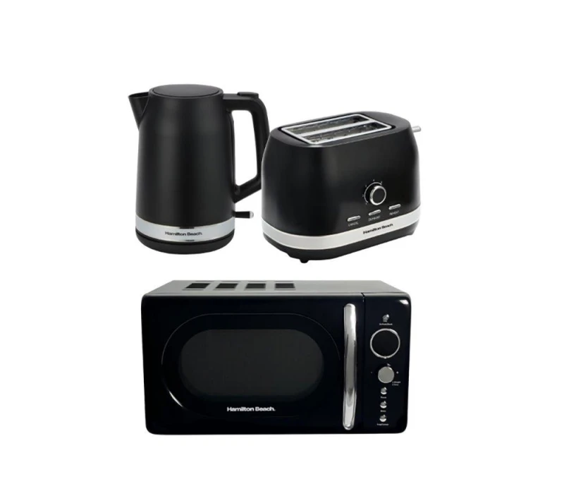Image of HAMILTON BEACH Ella Compact Solo Microwave, Electric Kettle & 2-Slice Toaster Set - Black 5060916371200