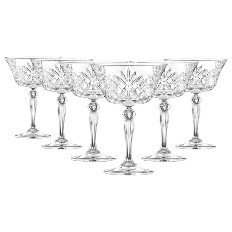 Image of RCR Crystal Melodia Glass Champagne Saucers - 260ml - Pack of 6 Clear unisex