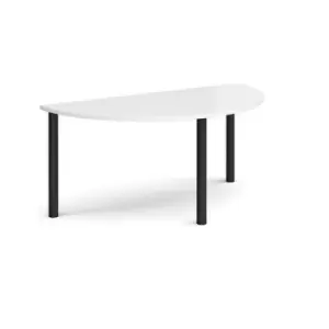 Image of Semi circular Black radial leg meeting table 1600mm x 800mm - white