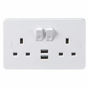 Image of KnightsBridge Pure 9mm 13A White 2G 230V UK 3 Switched Electric Wall Socket and 2 USB Charger Port