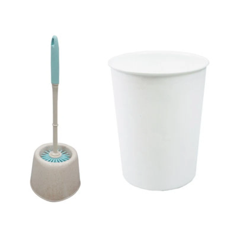 Image of Jvl Antibac Toilet Brush And White Plastic Bin - White