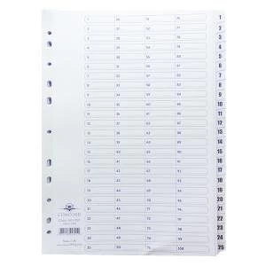 Image of Concord Classic Index 1-200 A4 White Board Clear Mylar Tabs 05801CS58