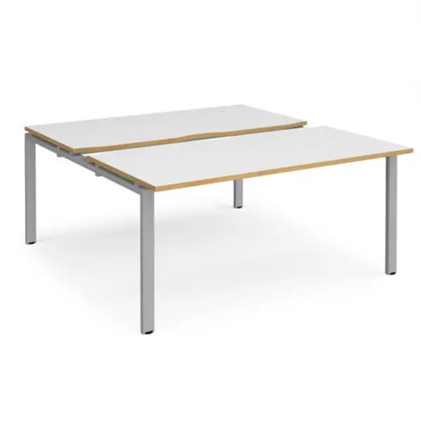 Image of Adapt Bench Desk 2 Person Rectangular Desks 1600mm With Sliding Tops White/Oak Tops With Silver Frames 1600mm Depth Adapt White/Oak STE1616-S-