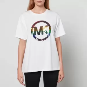 Image of Michael Kors Womens Pride Sequin Rainbow Bf T-Shirt - White - M