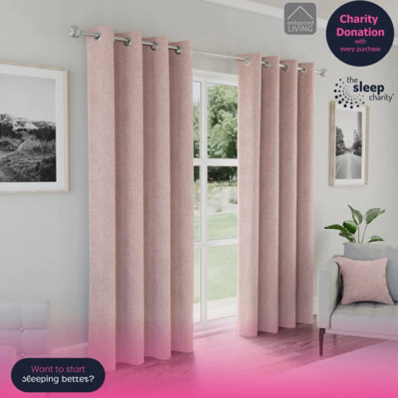 Image of Austin Thermal Textured Ready Made Eyelet Blackout Curtains Blush