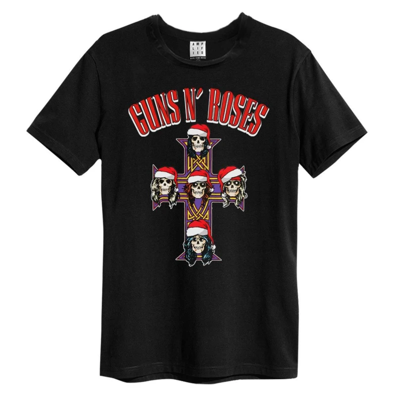 Image of Amplified Amplified Men Christmas Hat Band Guns N Roses T-Shirt in Black Size: X-Small Black XS Male 5063852059706