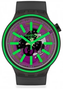 Image of Swatch Pink TASTE Black Rubber Strap Purple/Green Dial Watch