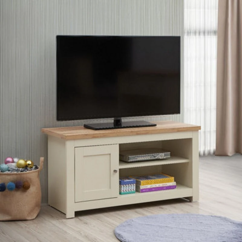 Image of Timber Art Design Lisbon TV Unit Stand Media 1 Door And Open Shelf Cream