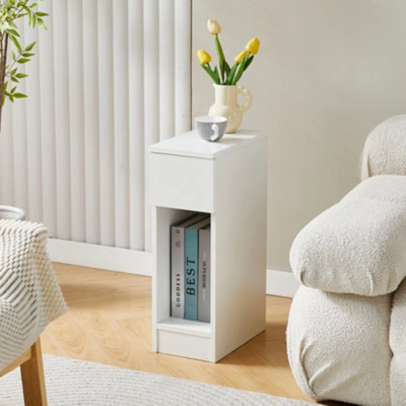 Image of MCC Direct Solid Wooden Bedside Table With Open Shelf And Drawer White Ava By Mcc