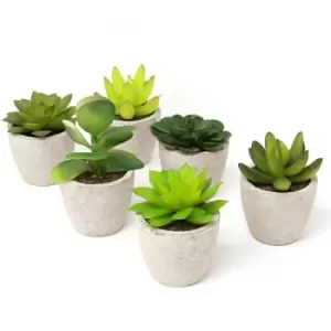 Image of Artificial Small Succulent & Cacti Plants With Grey Planters for Home & Office Decor - Set of 6 M&W - Multi