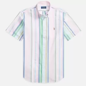 Image of Polo Ralph Lauren Mens Seersucker Short Sleeve Shirt - Pink/Blue Multi - M