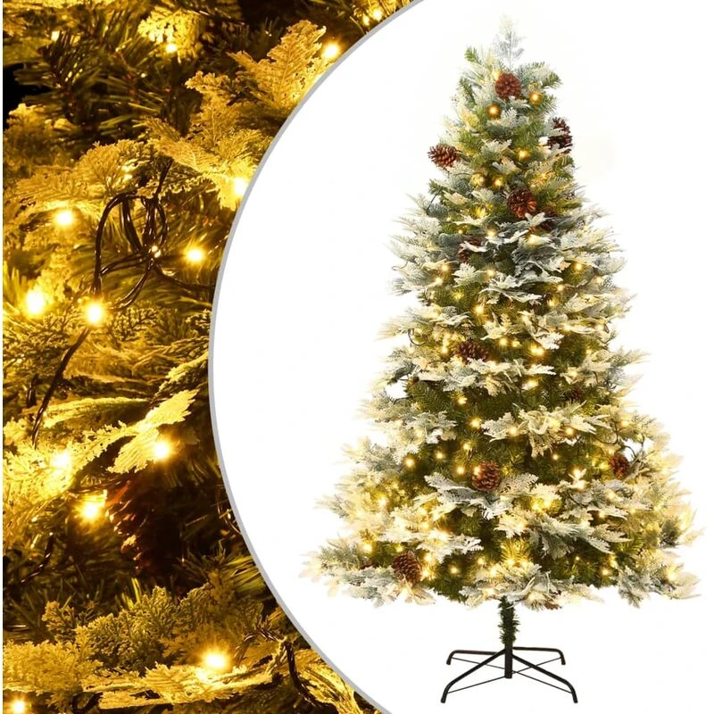 Image of vidaXL Christmas Tree with LEDs&Pine Cones Green 195cm PVC&PE, Green 344297