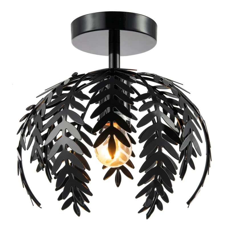 Image of Happy Homewares Contemporary Fern Leaf Designed Ceiling Lighting Fitting in Black Gloss Finish Black Unisex