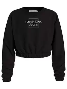Image of Calvin Klein Jeans Girls Metallic Box Logo Sweatshirt - Black, Size Age: 8 Years, Women