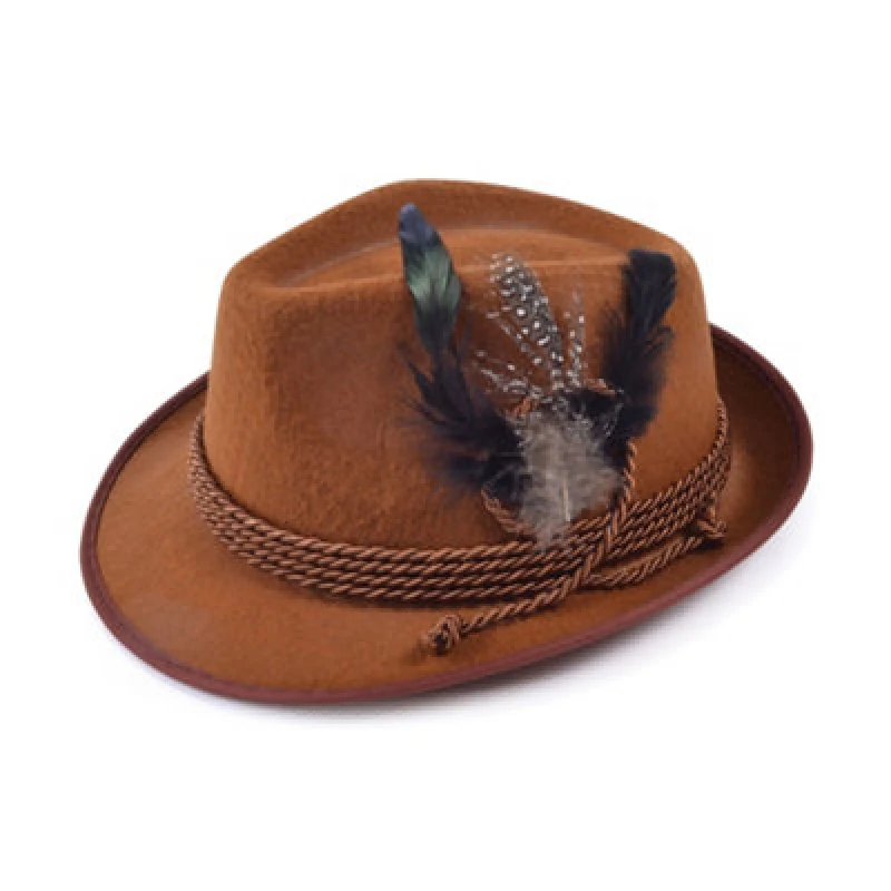 Image of Bristol Novelty Unisex Felt Hat With Feathers Brown (One Size)