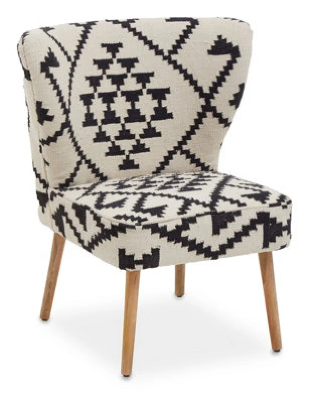 Image of Orsina Berber Style Mango Wood Chair, Geometric Wingback Armchair For Living Room, Textured Cotton Upholstery