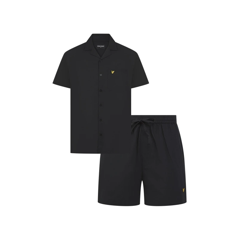 Image of Lyle and Scott Mens Poplin Pyjama Short-Sleeve Top Black male S