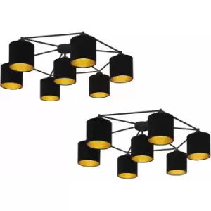 Image of Loops - 2 pack Wall Flush Ceiling Light Colour Black Shade Black Gold Fabric E27 7x40W