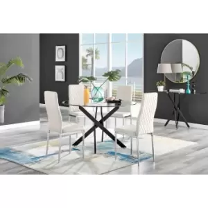 Image of Furniture Box Novara Black Leg 120Cm Round Glass Dining Table and 4 Cream Velvet Milan Chairs