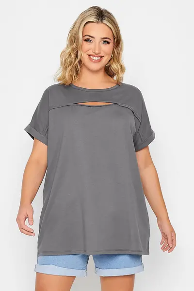 Image of Yours Cut Out T-Shirt Grey