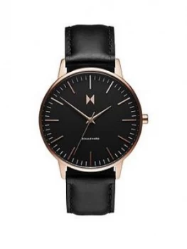 Image of MVMT Boulevard Black and Rose Gold Detail Dial Black Leather Strap Ladies Watch, One Colour, Women