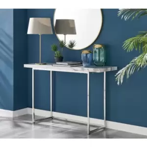 Image of Furniturebox UK - Furniturebox Kylo Rectangular White Marble Effect and Silver Chrome Console Table with Metal u Shape Legs Modern Living Room